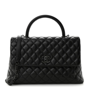 Superfake Chanel Medium Black Quilted Caviar Coco Handle Flap So Black Hardware