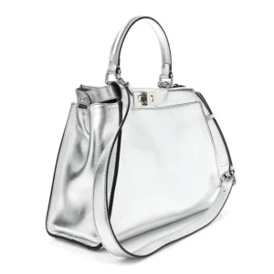 Superfake Fendi Silver Leather Mini Peekaboo Top Handle Bag - Premium Replica