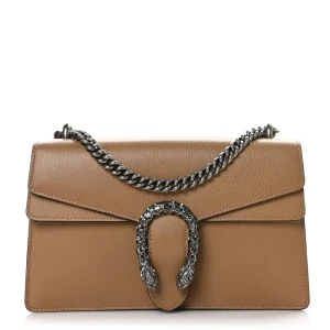 Superfake Gucci Dollar Calfskin Crystal Small Dionysus Shoulder Bag Natural Tan Black Diamond Aged Silver Hardware