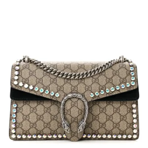 Superfake Gucci GG Supreme Monogram Crystal Small Dionysus Shoulder Bag Black Matte Silver Hardware