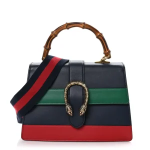 Superfake Gucci Moon Calfskin Bamboo Web Medium Dionysus Top Handle Bag Blue Emerald Hibiscus Red Brass Hardware