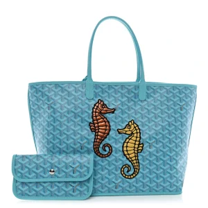 superfake goyard turquoise goyardine canvas embroidered seahorse reversible anjou pm